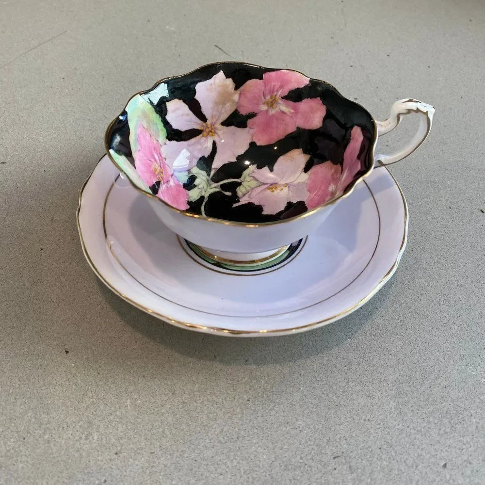 RARE Vintage Paragon Art Deco Floral Fine Bone China Teacup and Saucer, 1960